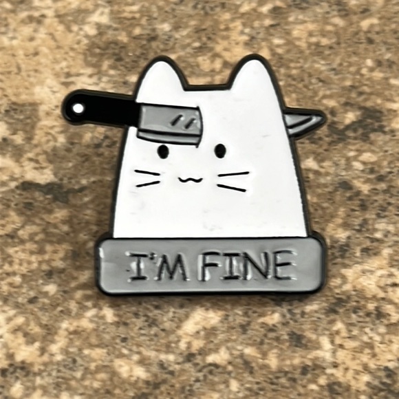 Cat‎ Lover I'm fine brooch lapel pin backpack pin - Picture 1 of 3